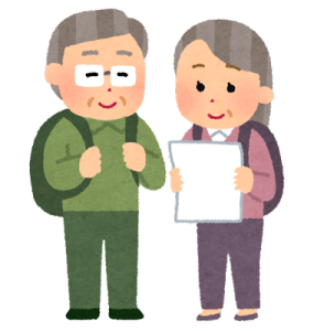 旅行をする老夫婦 